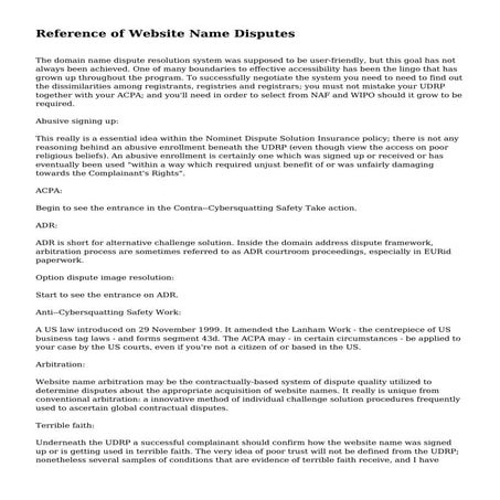 Reference of Website Name Disputes