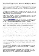 Pest Control Carry out's And Don'ts...