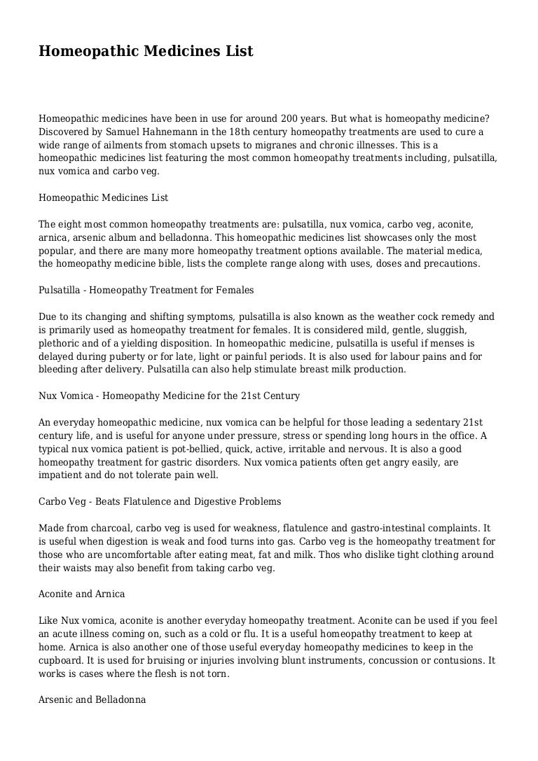 Homeopathic Medicines List