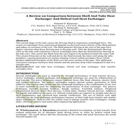 A Review on Comparison between Shell And Tube Heat Exchanger And Helical Coil...
