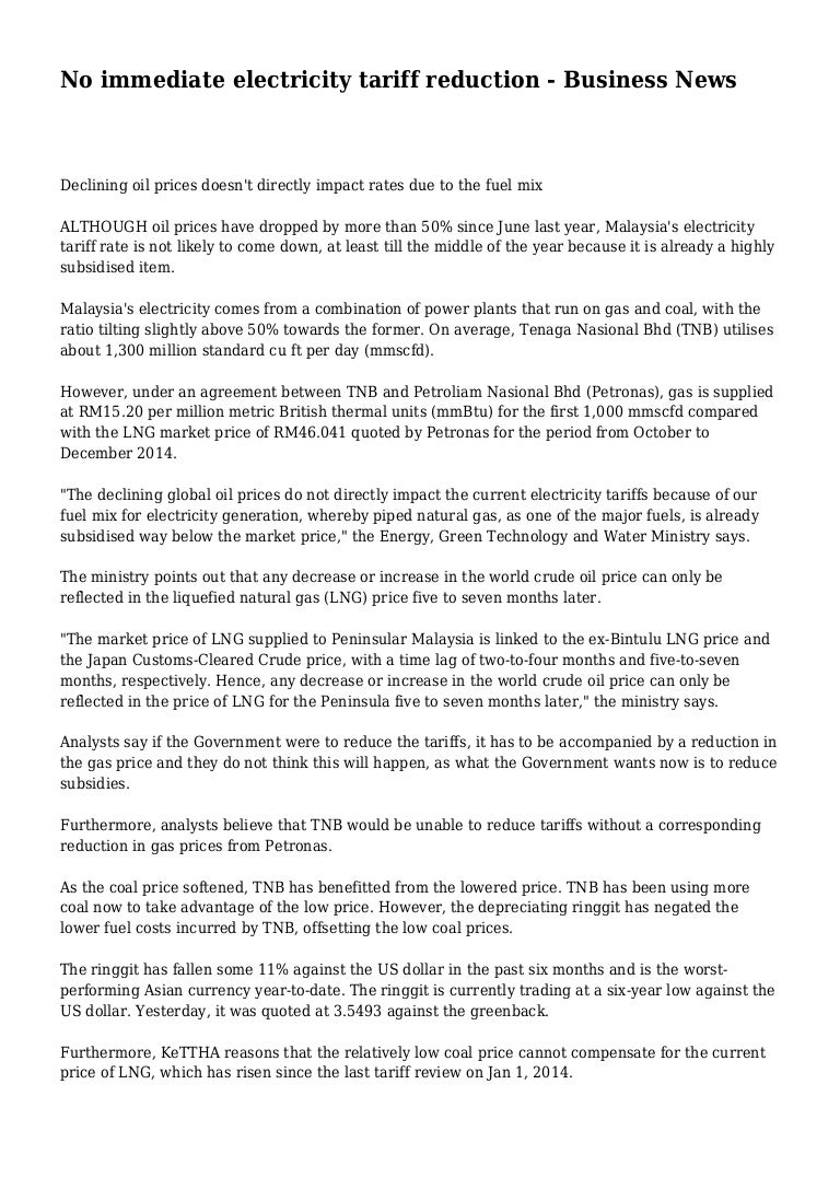 No Immediate Electricity Tariff Reduction Business News