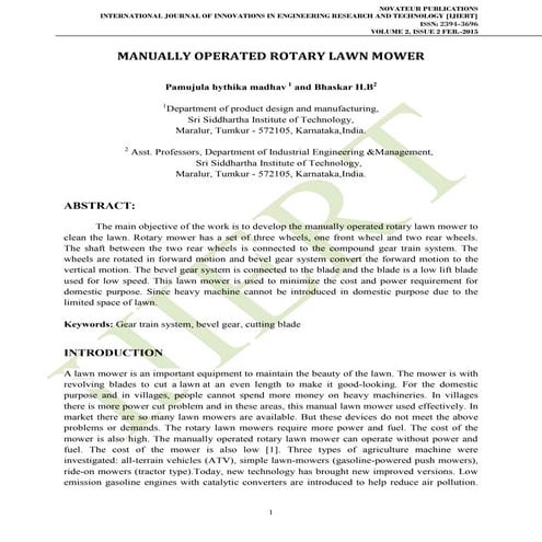 MANUALLY OPERATED ROTARY LAWN MOWER