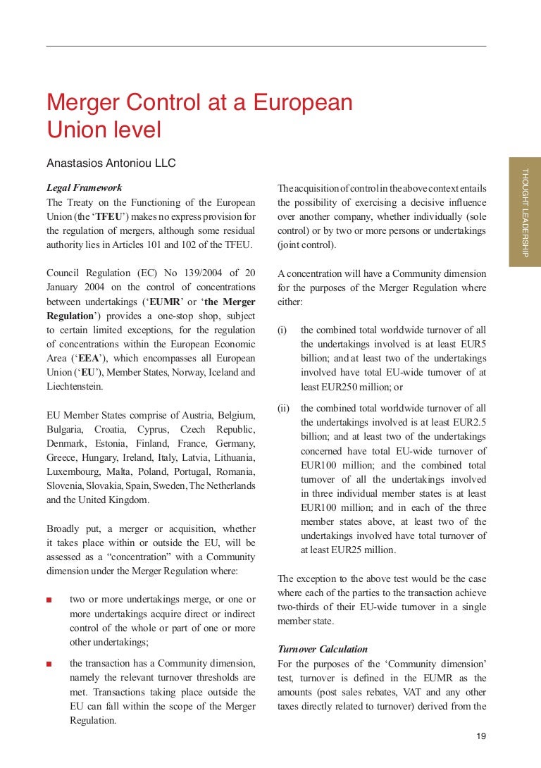 Merger Control at a European Union Level