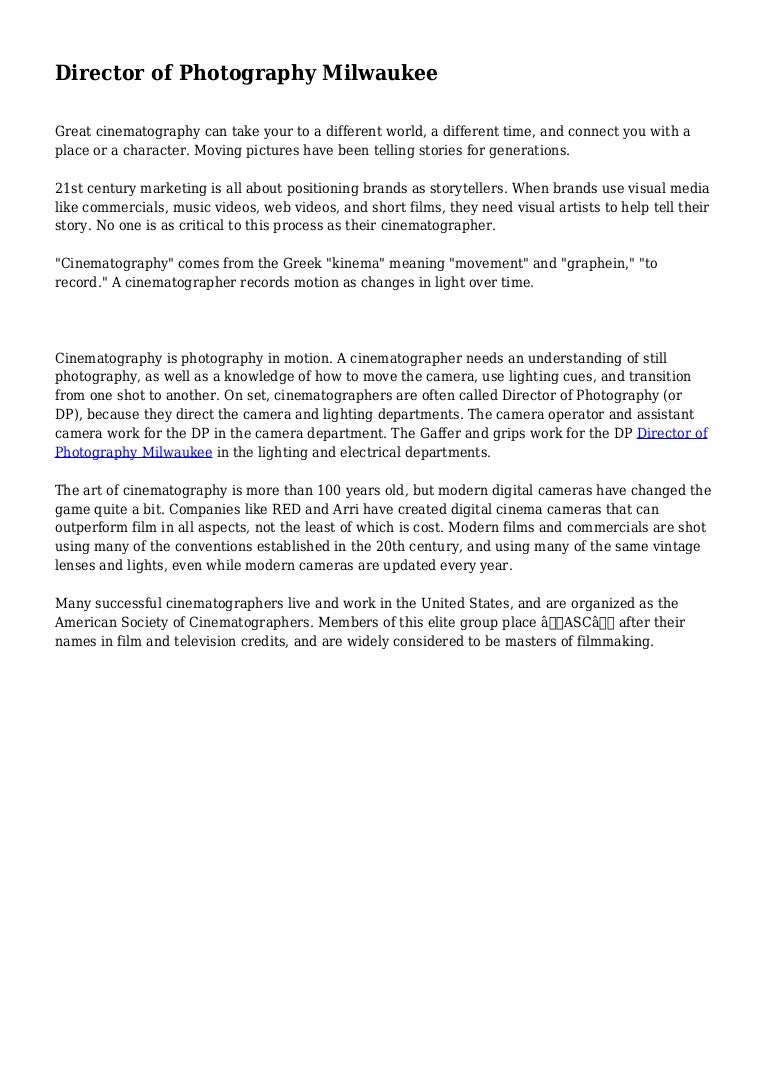 Director Of Photography Milwaukee