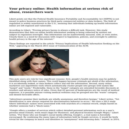 Your privacy online: Health information at serious risk of abuse, researchers...