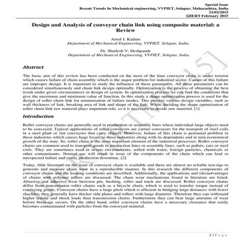 Design and Analysis of conveyor chain link using composite material: a ...