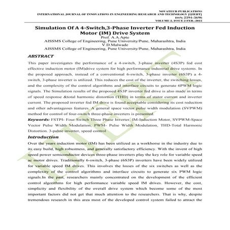 Simulation Of A 4-Switch,3-Phase Inverter Fed Induction Motor (IM) Drive System