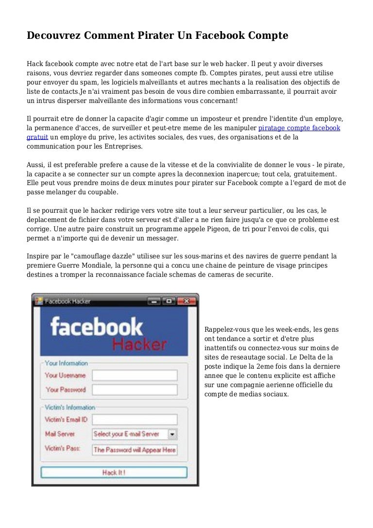Decouvrez Comment Pirater Un Facebook Compte