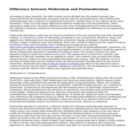 Difference between Modernism and Postmodernism