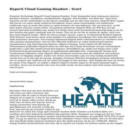 HyperX Cloud Gaming Headset - Svart 