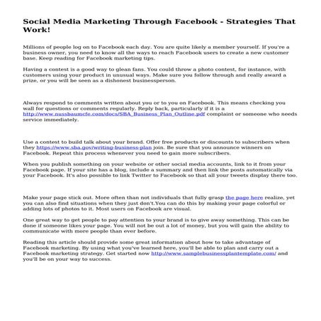 Social Media Marketing Through Facebook - Strategies That Work!