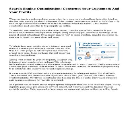 Search Engine Optimization: Construct Your Customers And Your Profits