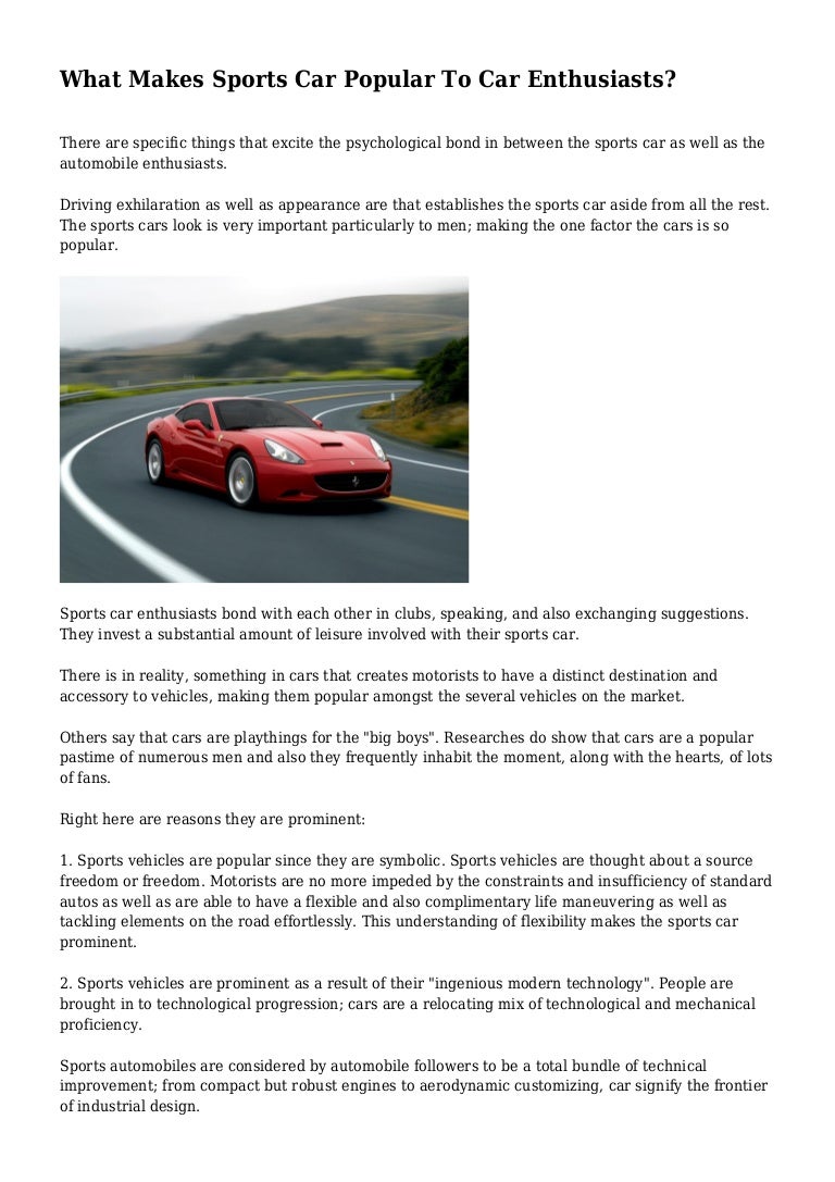 What Makes Sports Car Popular To Car Enthusiasts?