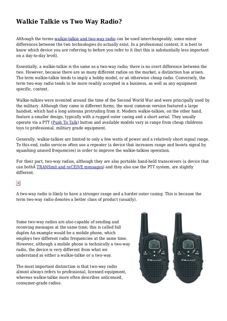 Walkie Talkie Vs Two Way Radio Walkie Talkie Vs Two Way Radio