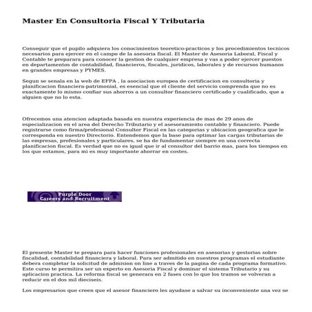 Master En Consultoria Fiscal Y Tributaria
