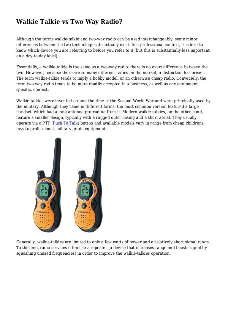 Walkie Talkie vs Two Way Radio?