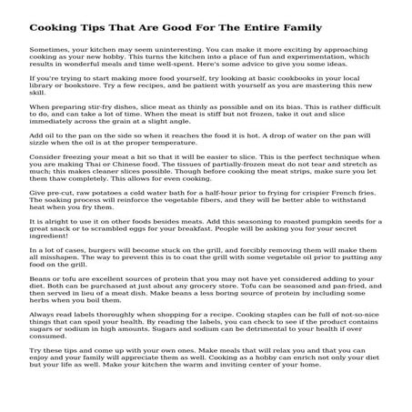 Cooking Tips That Are Good For The Entire Family