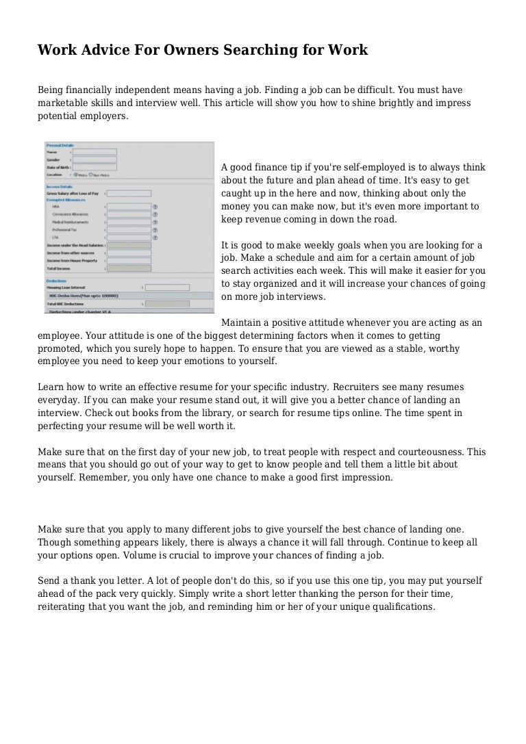 Work Advice For Owners Searching For Work Work Advice For Owners Searching For Work