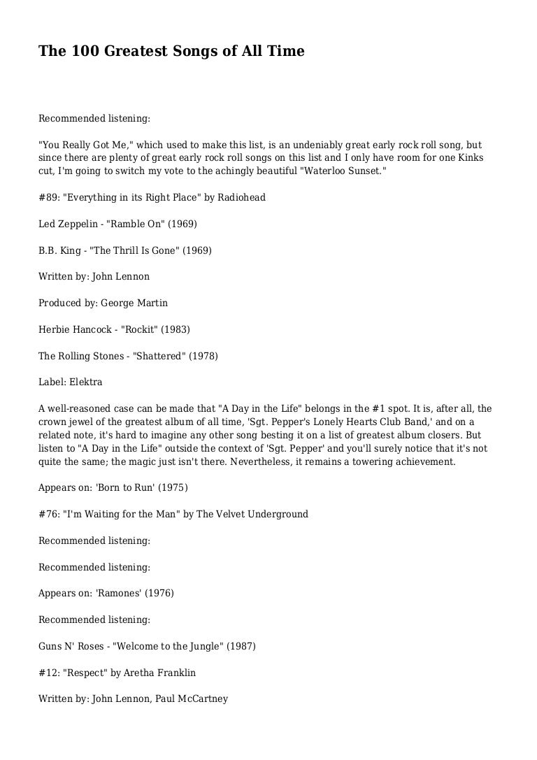 The 100 Greatest Songs of All Time