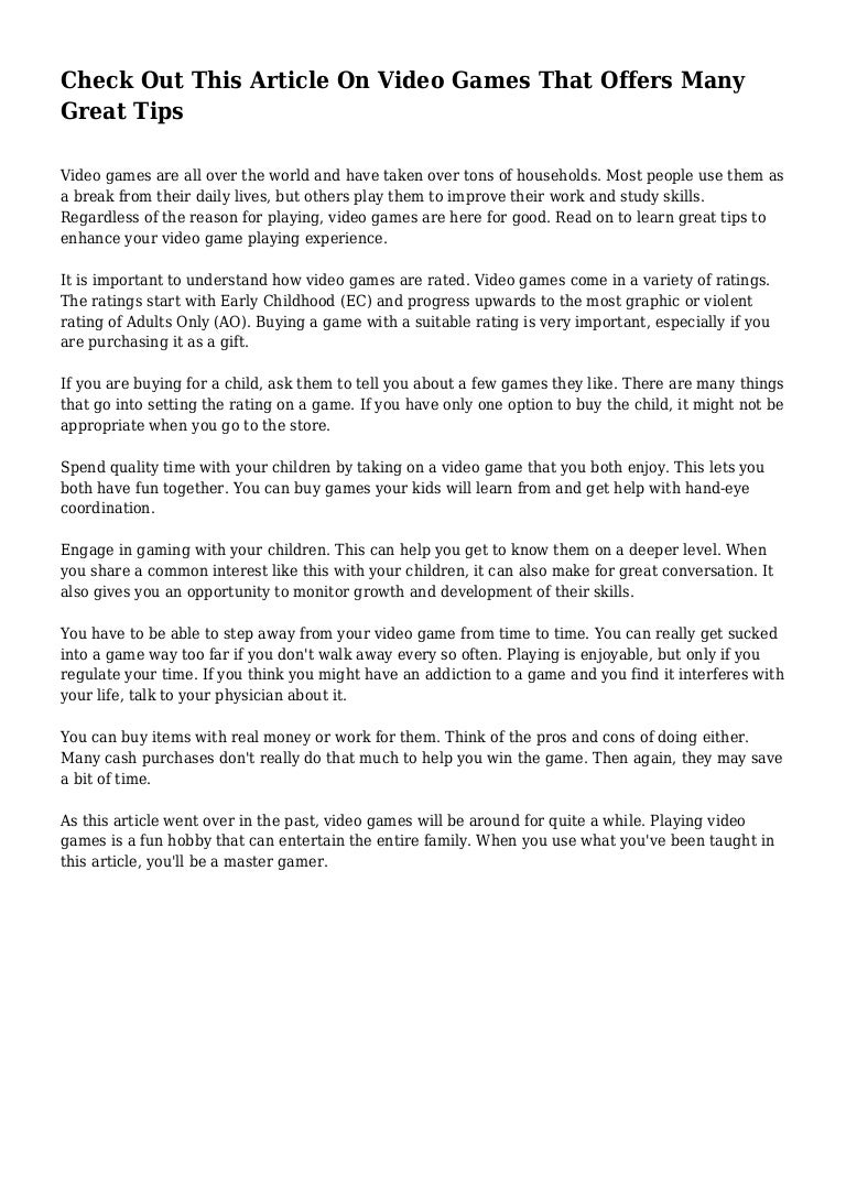 Check Out This Article On Video Games That Offers Many Great Tips