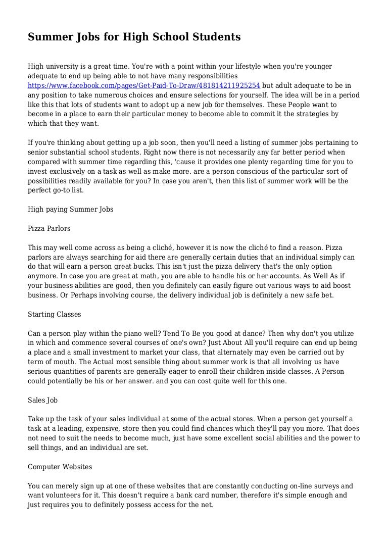high school summer jobs
