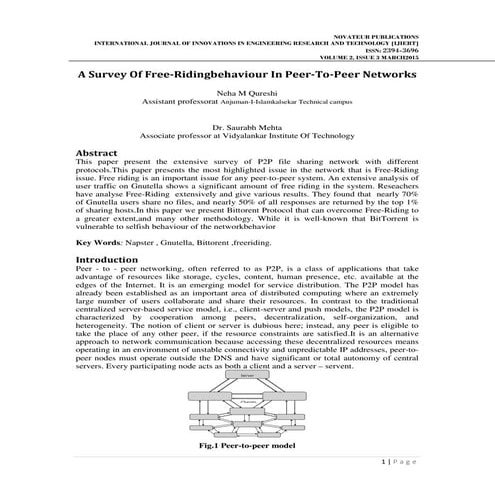 A Survey Of Free-Ridingbehaviour In Peer-To-Peer Networks