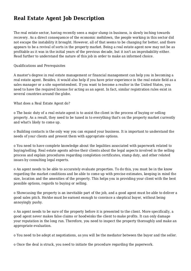 real estate agent job description