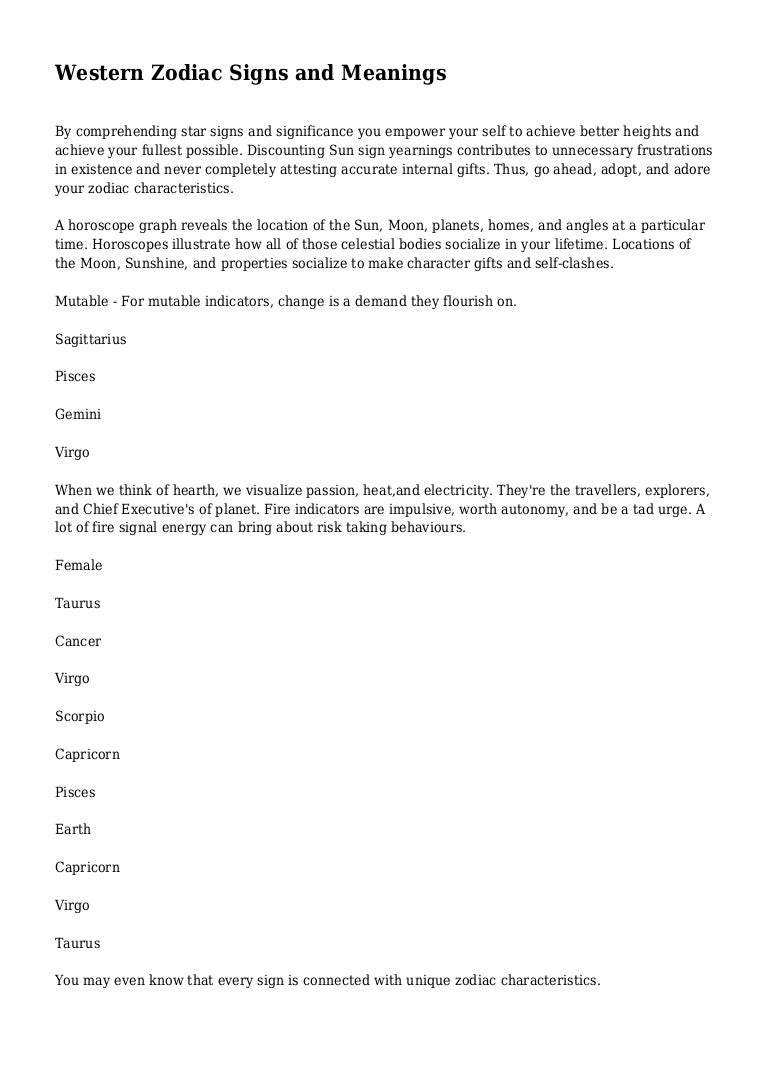 Western Zodiac Signs And Meanings