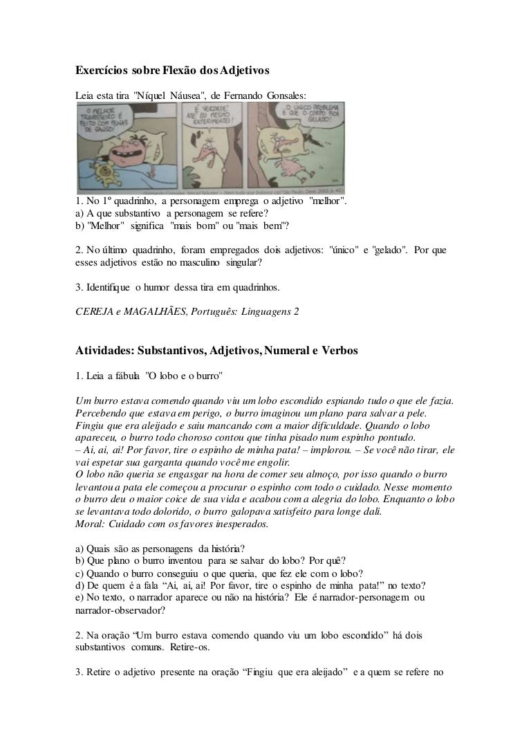 Exercicios Sobre Adjetivos 6 Ano Com Tirinhas