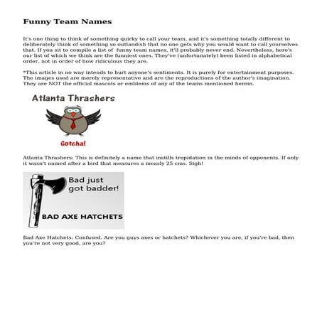 Funny Team Names