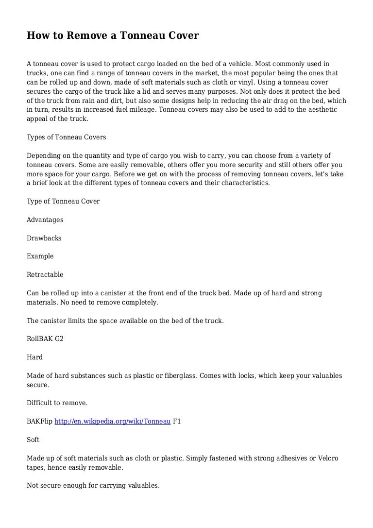 How To Remove A Tonneau Cover