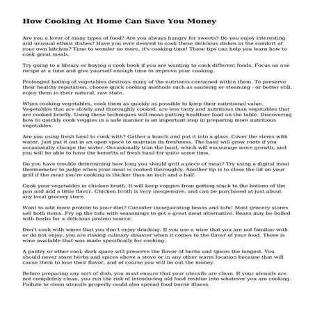 How Cooking At Home Can Save You Money