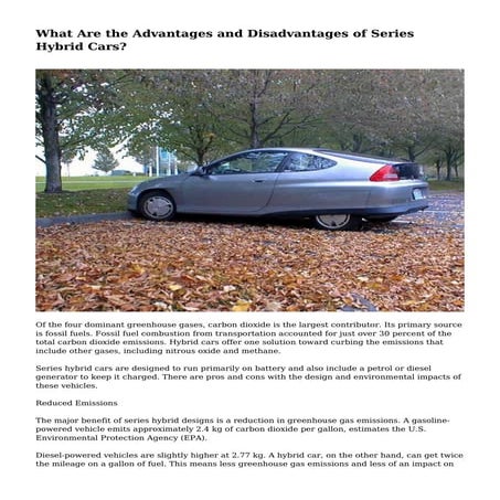 What Are the Advantages and Disadvantages of Series Hybrid Cars?