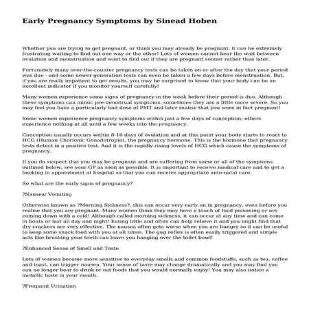 Early Pregnancy Symptoms by Sinead Hoben