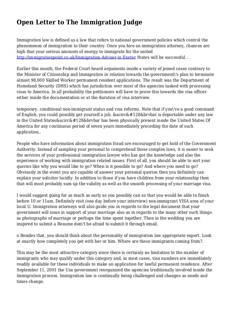 open letter to the immigration judge letter recommendation immigration