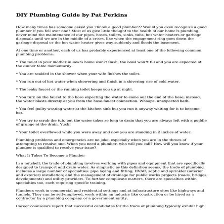 DIY Plumbing Guide by Pat Perkins