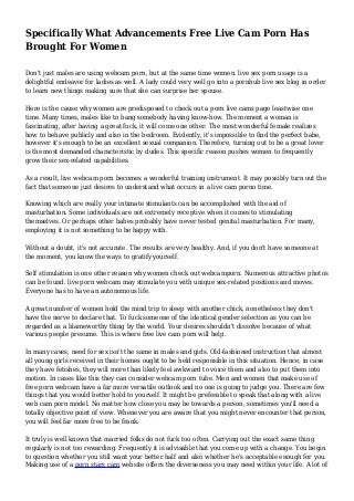 Specifically What Advancements Free Live Cam Porn Has Brought For Women