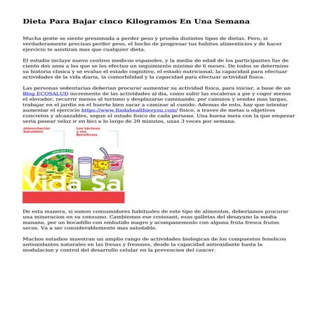 Dieta Para Bajar cinco Kilogramos En Una Semana
