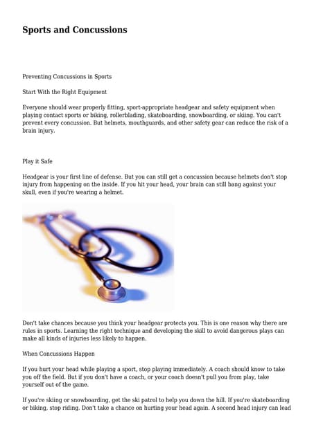Heads Up Concussion Facts for Athletes | PDF | Death, Injury, or ...