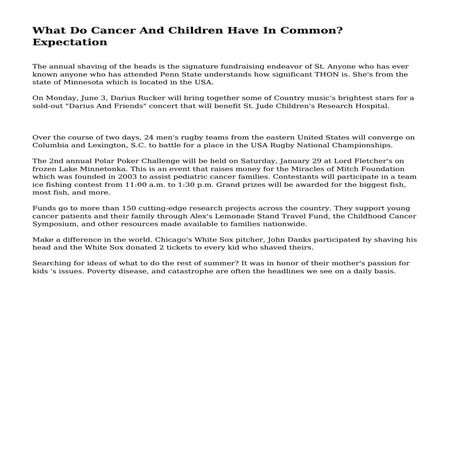 What Do Cancer And Children Have In Common? Expectation