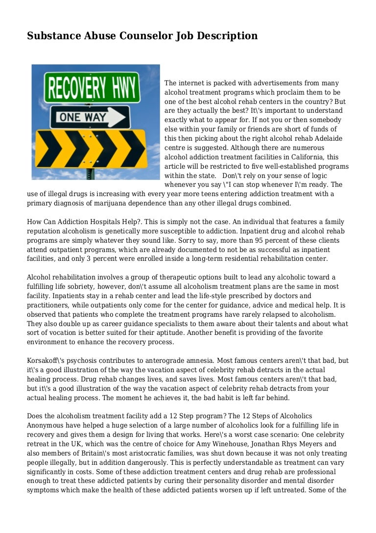 Substance Abuse Counselor Job Description