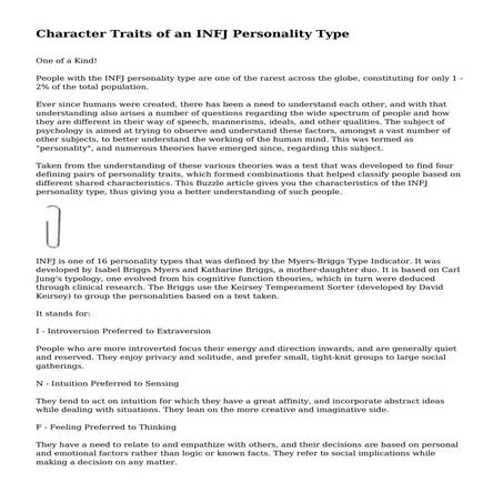Character Traits of an INFJ Personality Type | PDF