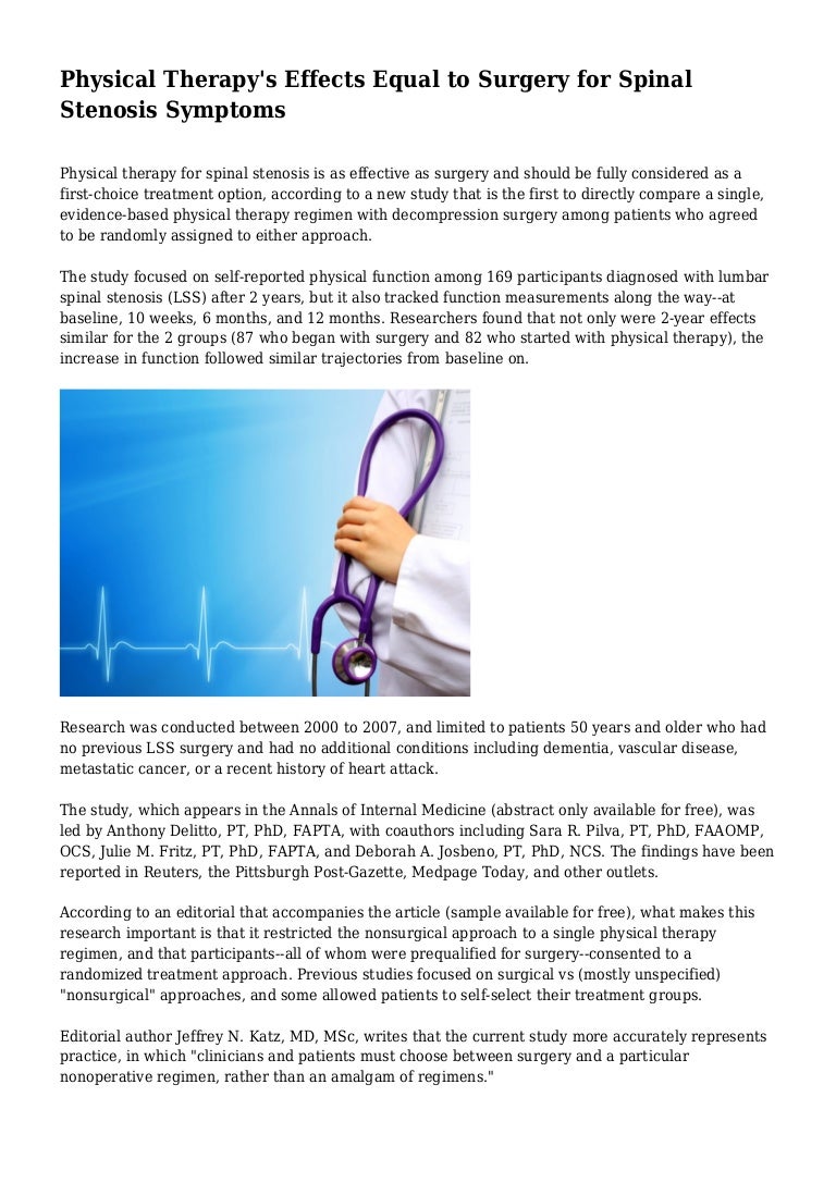 Physical Therapy's Effects Equal to Surgery for Spinal Stenosis Symptoms