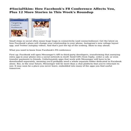 #SocialSkim: How Facebook's F8 Conference Affects You, Plus 12 More Stories i...
