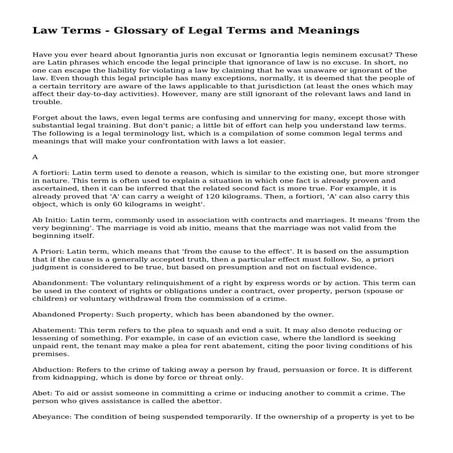 Law Terms - Glossary of Legal Terms and Meanings