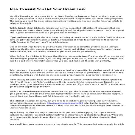 Idea To assist You Get Your Dream Task