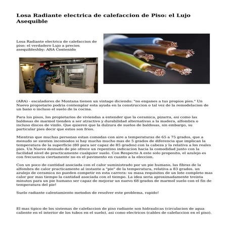 Losa Radiante electrica de calefaccion de Piso: el Lujo Asequible