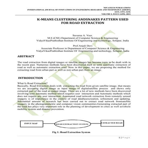 K‐MEANS CLUSTERING ANDSNAKES PATTERN USED FOR ROAD EXTRACTION