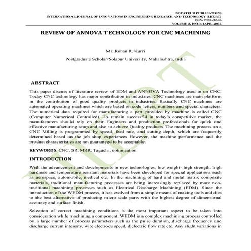 REVIEW OF ANNOVA TECHNOLOGY FOR CNC MACHINING