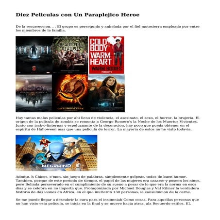 Diez Peliculas con Un Paraplejico Heroe